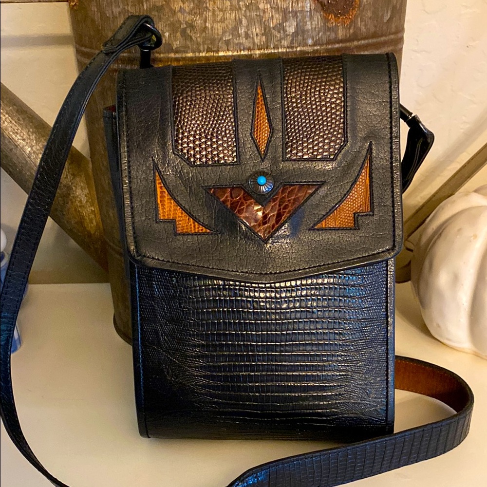 James Culver vintage tubac croc southwestern crossbody purse with turquoise